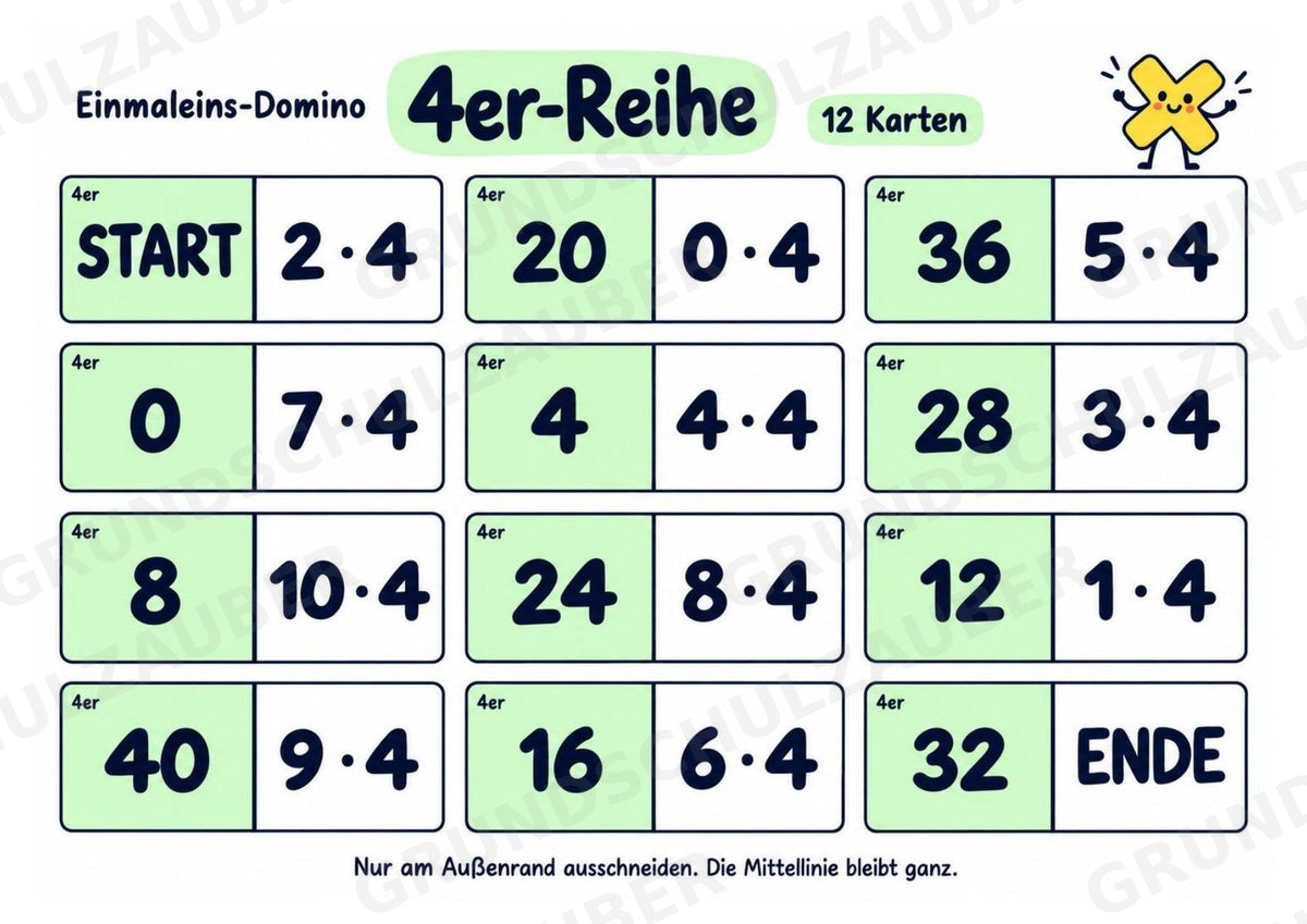 Einmaleins-Domino | 9 Rechenspiele zu den Reihen 2–10 | Mathe Klasse 2–3 | Mit Lösungen – Materialseite 5