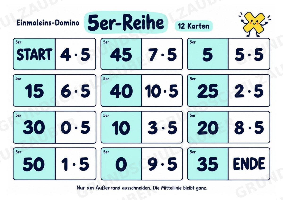 Einmaleins-Domino | 9 Rechenspiele zu den Reihen 2–10 | Mathe Klasse 2–3 | Mit Lösungen – Materialseite 6