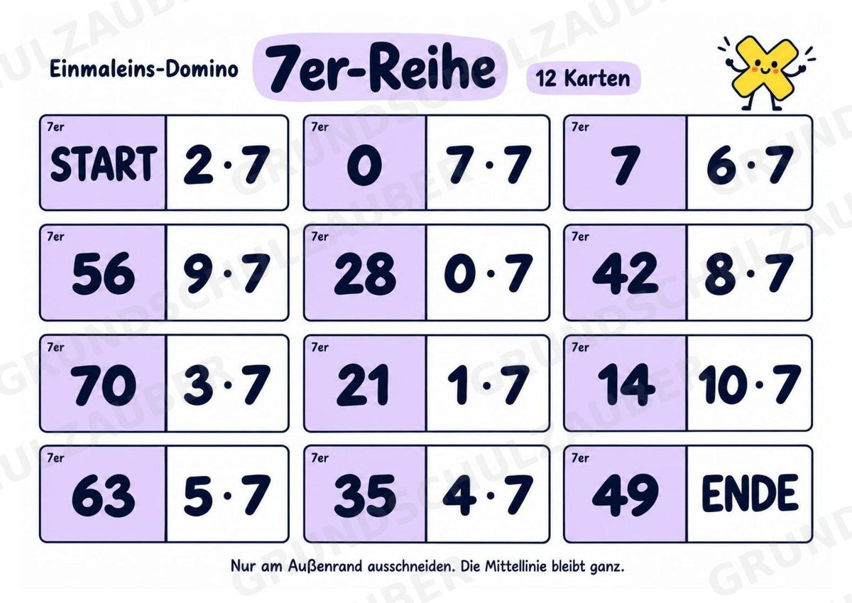 Einmaleins-Domino | 9 Rechenspiele zu den Reihen 2–10 | Mathe Klasse 2–3 | Mit Lösungen – Materialseite 8