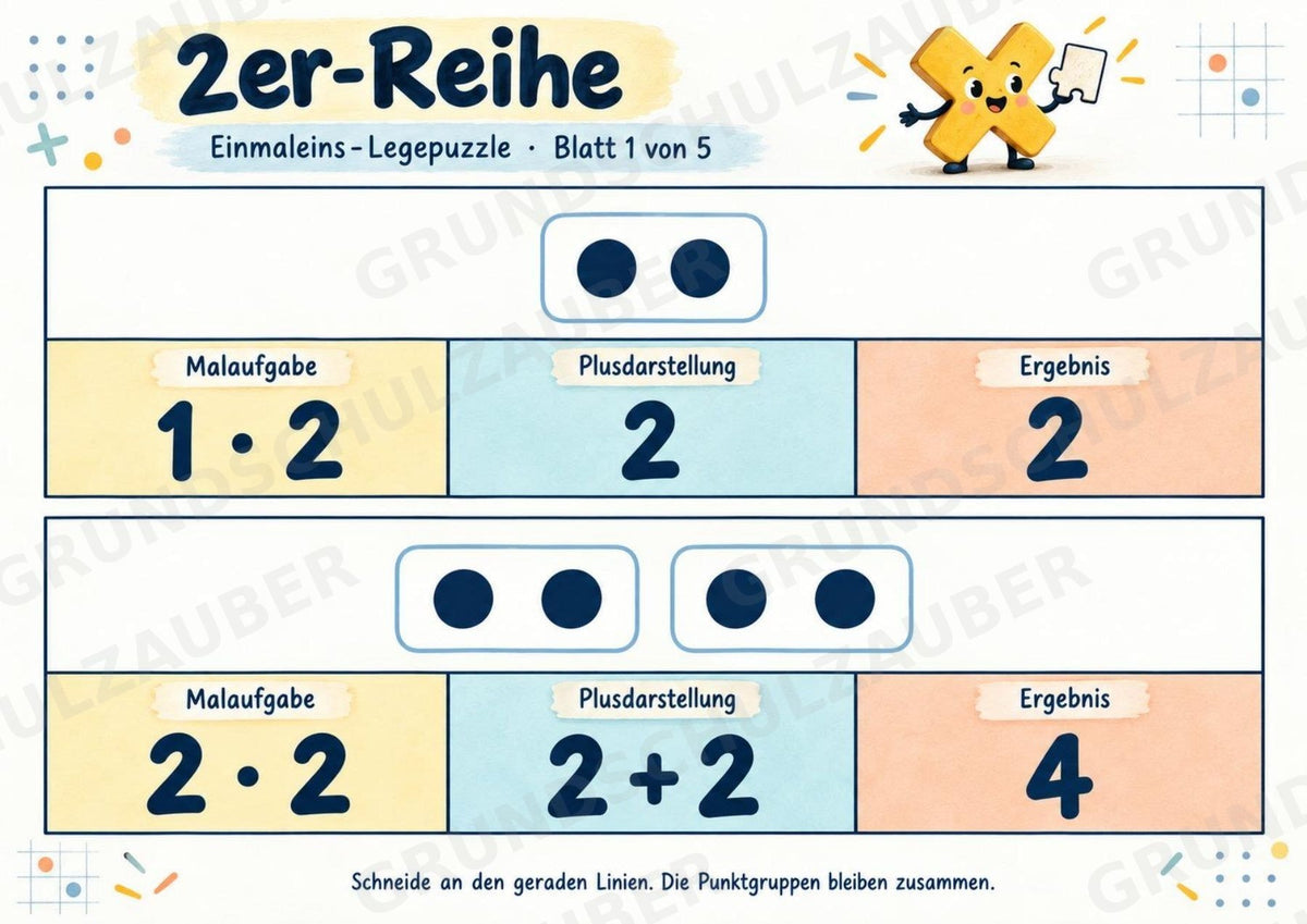 Einmaleins-Legepuzzle | 90 Lernpuzzles zum kleinen 1x1 | Reihen 2–10 | Mathematik Klasse 2–3 – Materialseite 3