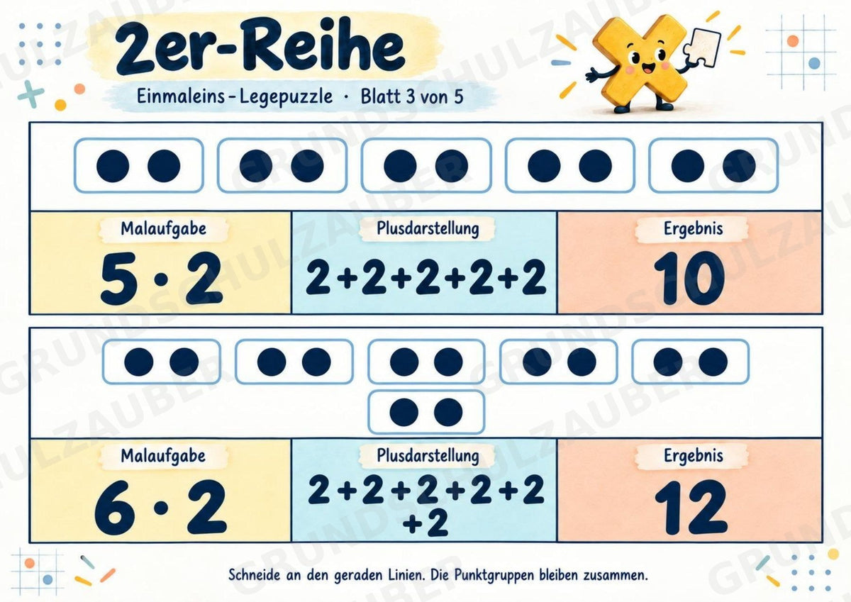 Einmaleins-Legepuzzle | 90 Lernpuzzles zum kleinen 1x1 | Reihen 2–10 | Mathematik Klasse 2–3 – Materialseite 5