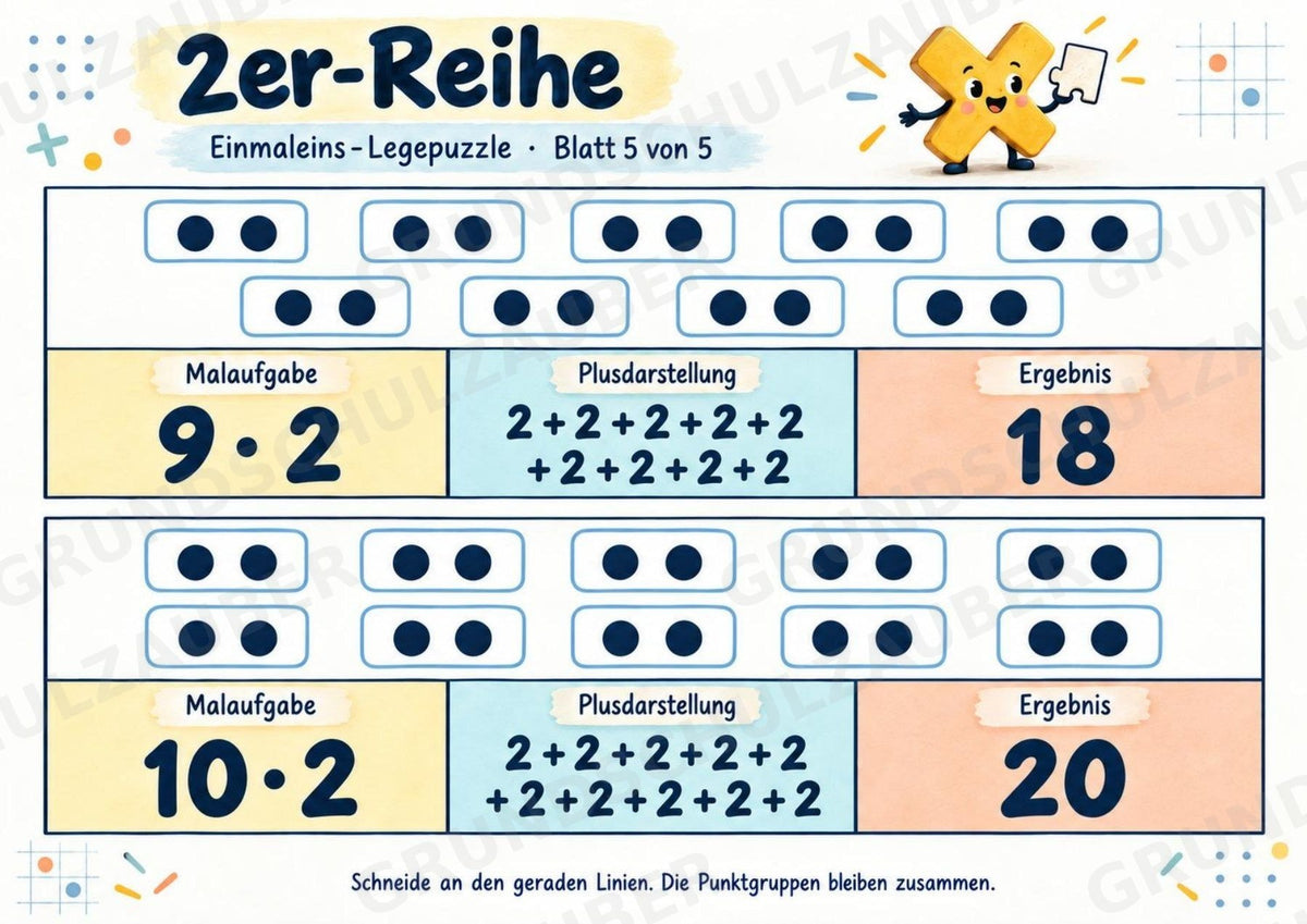 Einmaleins-Legepuzzle | 90 Lernpuzzles zum kleinen 1x1 | Reihen 2–10 | Mathematik Klasse 2–3 – Materialseite 7