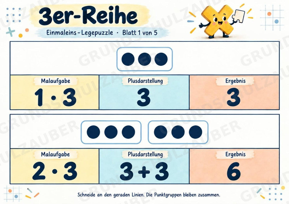 Einmaleins-Legepuzzle | 90 Lernpuzzles zum kleinen 1x1 | Reihen 2–10 | Mathematik Klasse 2–3 – Materialseite 8