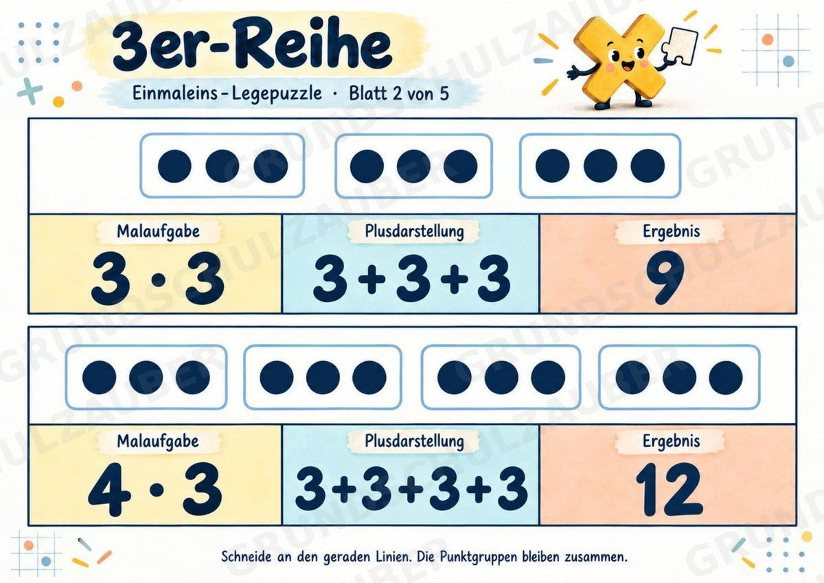 Einmaleins-Legepuzzle | 90 Lernpuzzles zum kleinen 1x1 | Reihen 2–10 | Mathematik Klasse 2–3 – Materialseite 9