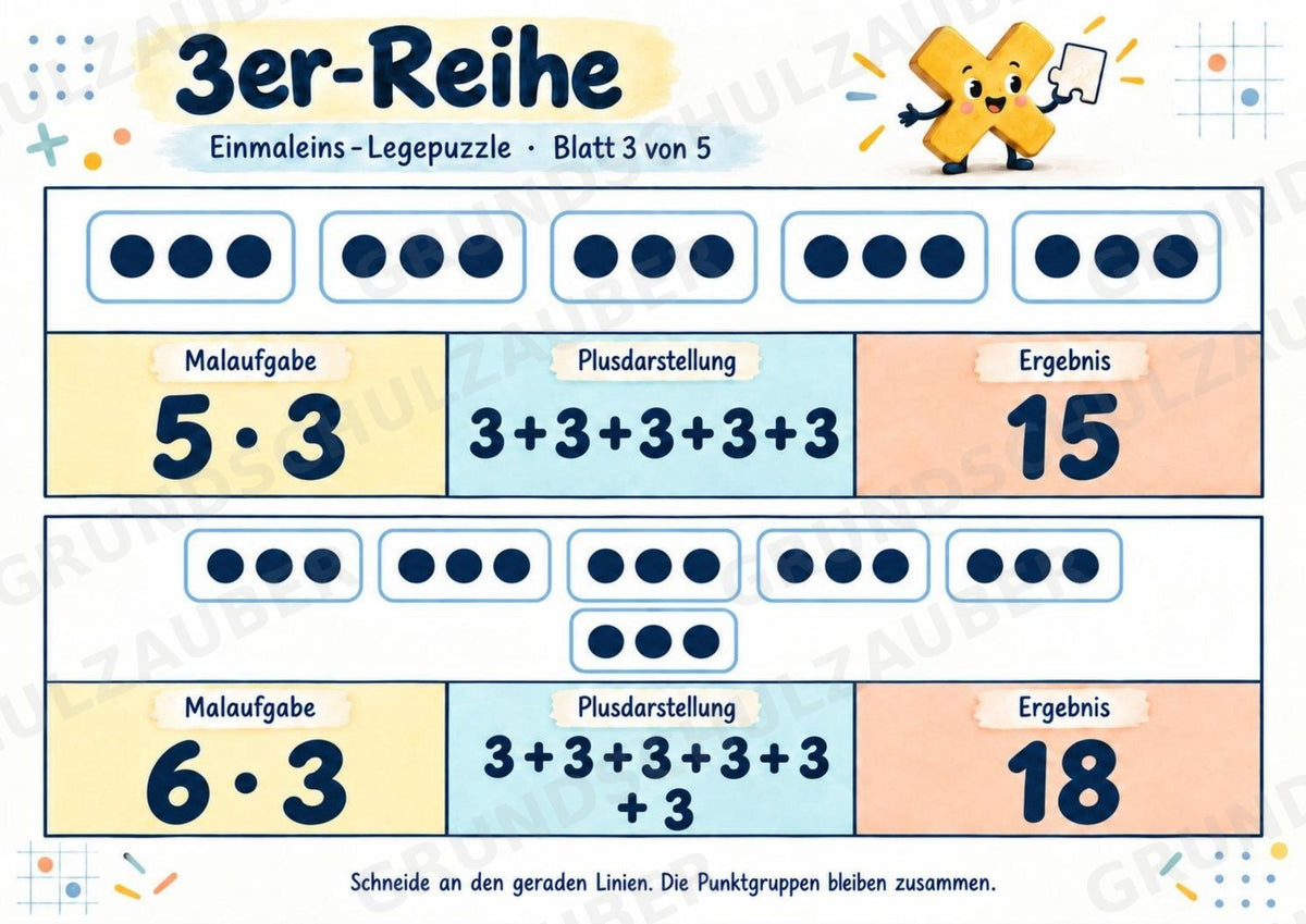 Einmaleins-Legepuzzle | 90 Lernpuzzles zum kleinen 1x1 | Reihen 2–10 | Mathematik Klasse 2–3 – Materialseite 10