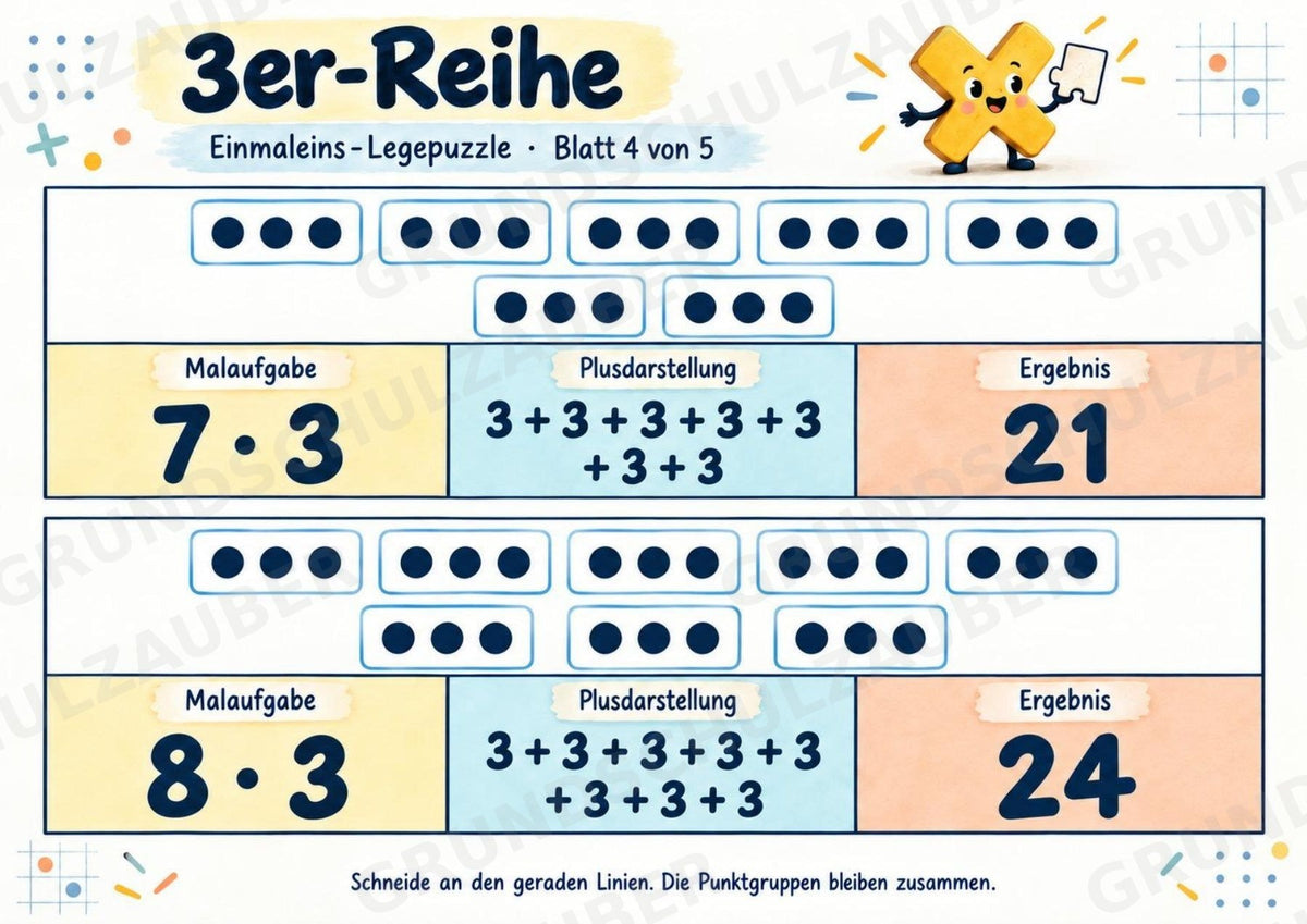 Einmaleins-Legepuzzle | 90 Lernpuzzles zum kleinen 1x1 | Reihen 2–10 | Mathematik Klasse 2–3 – Materialseite 11