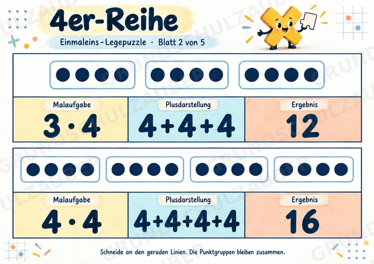 Einmaleins-Legepuzzle | 90 Lernpuzzles zum kleinen 1x1 | Reihen 2–10 | Mathematik Klasse 2–3 – Materialseite 14