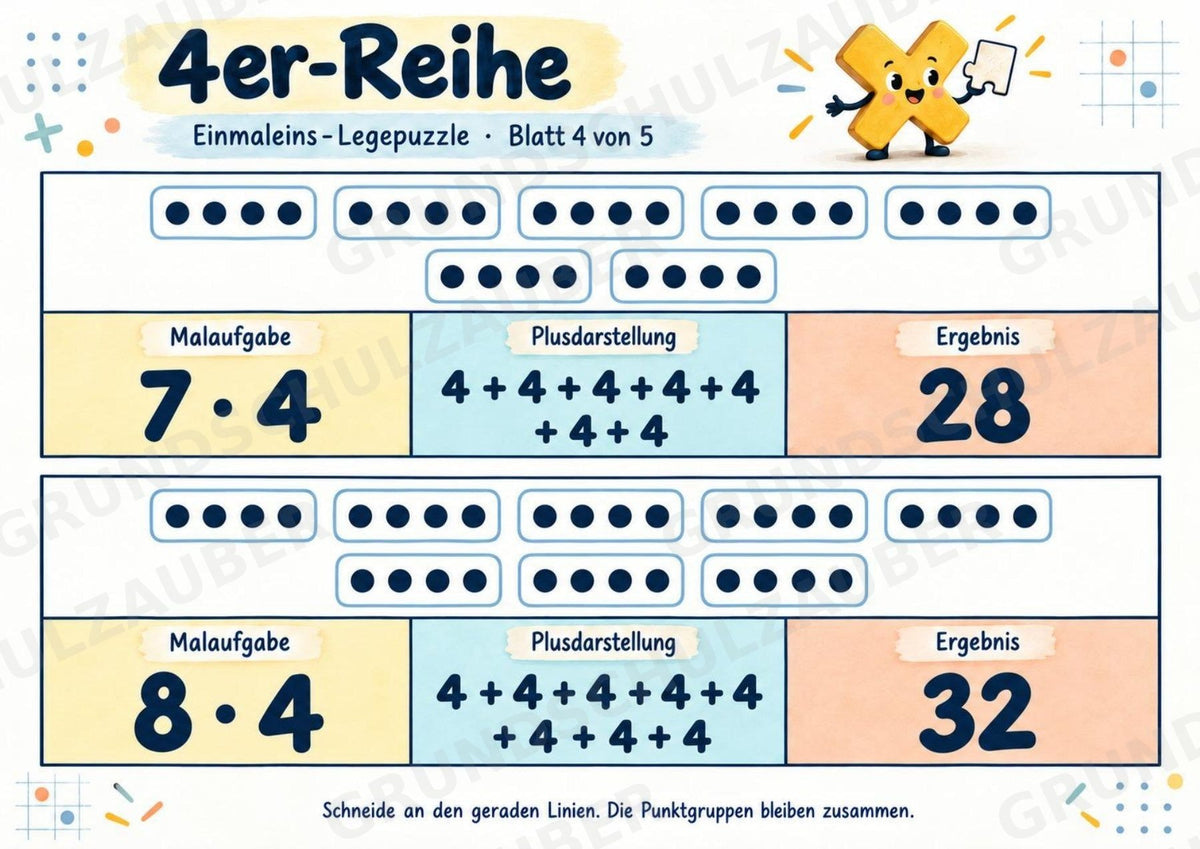 Einmaleins-Legepuzzle | 90 Lernpuzzles zum kleinen 1x1 | Reihen 2–10 | Mathematik Klasse 2–3 – Materialseite 16