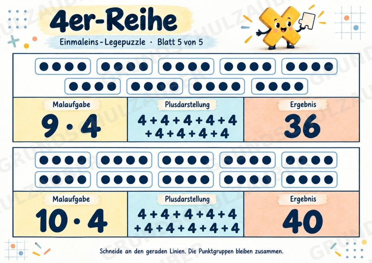 Einmaleins-Legepuzzle | 90 Lernpuzzles zum kleinen 1x1 | Reihen 2–10 | Mathematik Klasse 2–3 – Materialseite 17