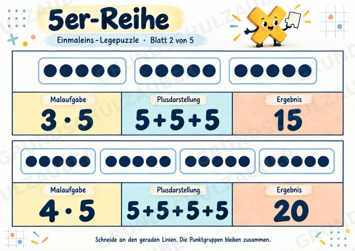 Einmaleins-Legepuzzle | 90 Lernpuzzles zum kleinen 1x1 | Reihen 2–10 | Mathematik Klasse 2–3 – Materialseite 19