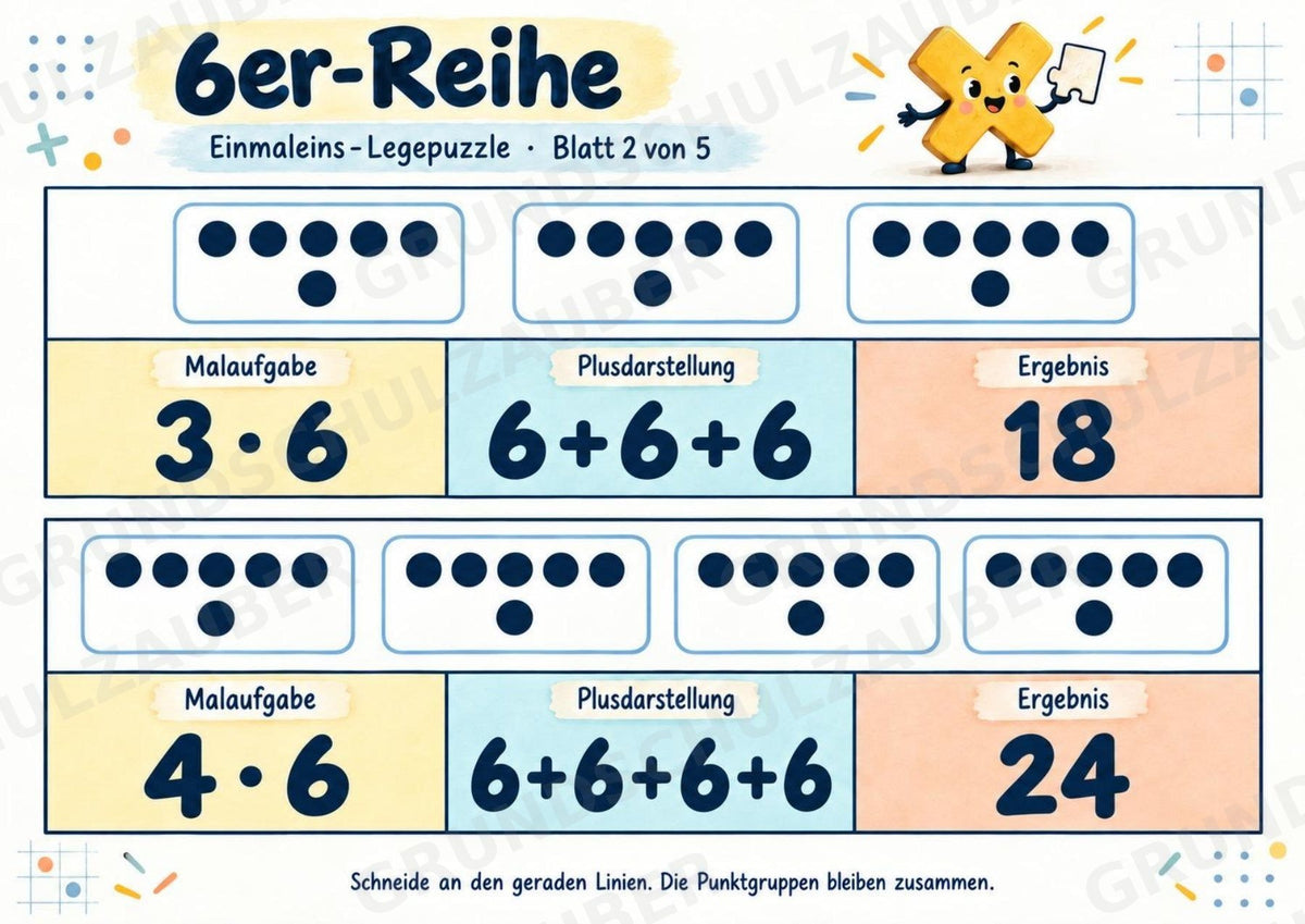 Einmaleins-Legepuzzle | 90 Lernpuzzles zum kleinen 1x1 | Reihen 2–10 | Mathematik Klasse 2–3 – Materialseite 24
