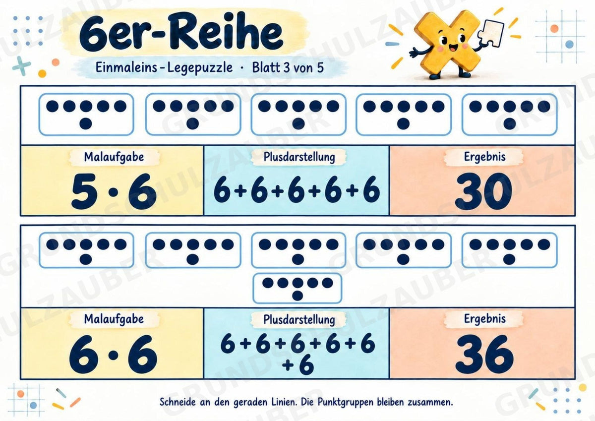 Einmaleins-Legepuzzle | 90 Lernpuzzles zum kleinen 1x1 | Reihen 2–10 | Mathematik Klasse 2–3 – Materialseite 25