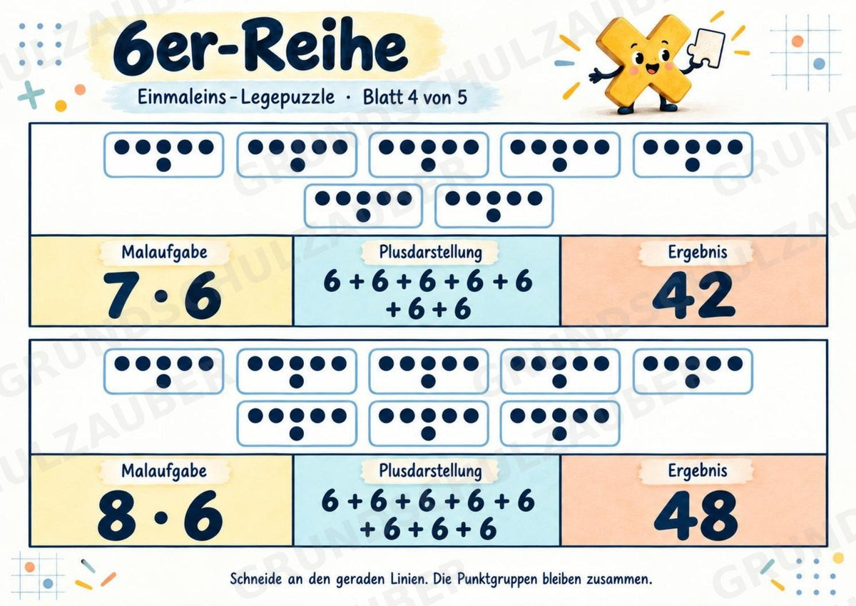 Einmaleins-Legepuzzle | 90 Lernpuzzles zum kleinen 1x1 | Reihen 2–10 | Mathematik Klasse 2–3 – Materialseite 26