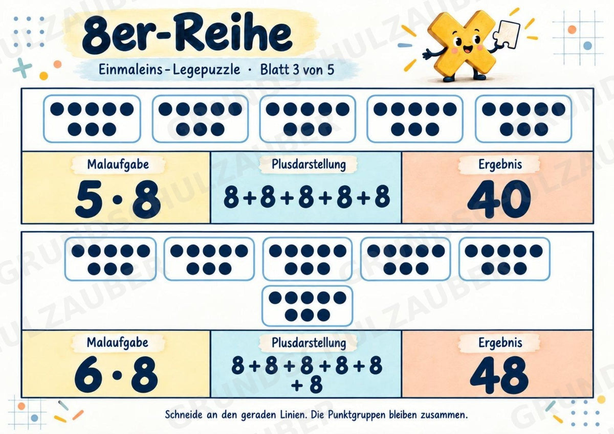 Einmaleins-Legepuzzle | 90 Lernpuzzles zum kleinen 1x1 | Reihen 2–10 | Mathematik Klasse 2–3 – Materialseite 35