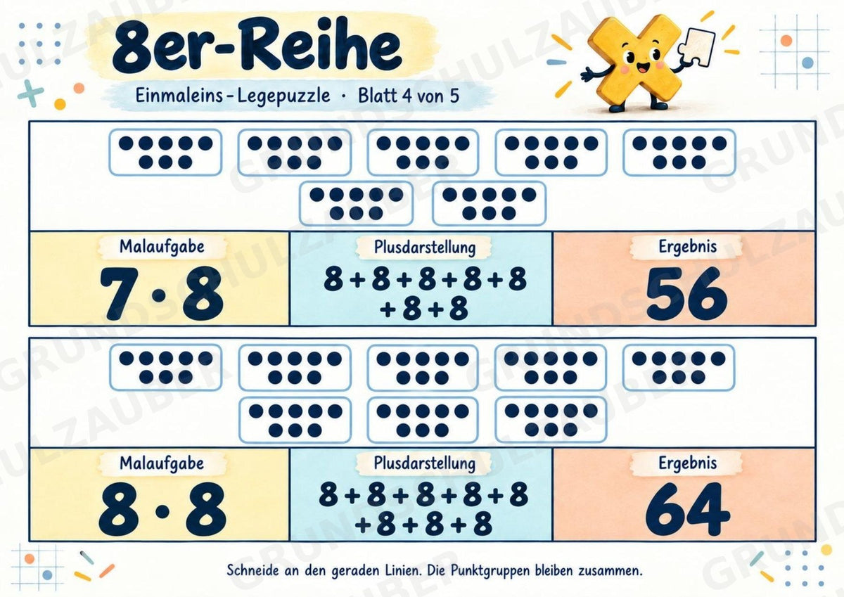 Einmaleins-Legepuzzle | 90 Lernpuzzles zum kleinen 1x1 | Reihen 2–10 | Mathematik Klasse 2–3 – Materialseite 36