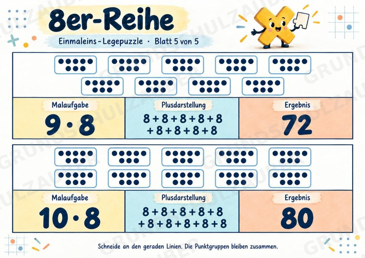 Einmaleins-Legepuzzle | 90 Lernpuzzles zum kleinen 1x1 | Reihen 2–10 | Mathematik Klasse 2–3 – Materialseite 37