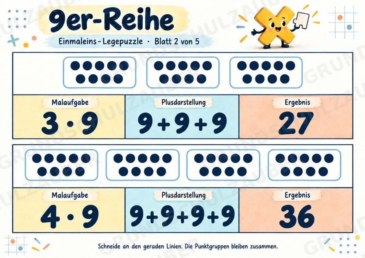 Einmaleins-Legepuzzle | 90 Lernpuzzles zum kleinen 1x1 | Reihen 2–10 | Mathematik Klasse 2–3 – Materialseite 39
