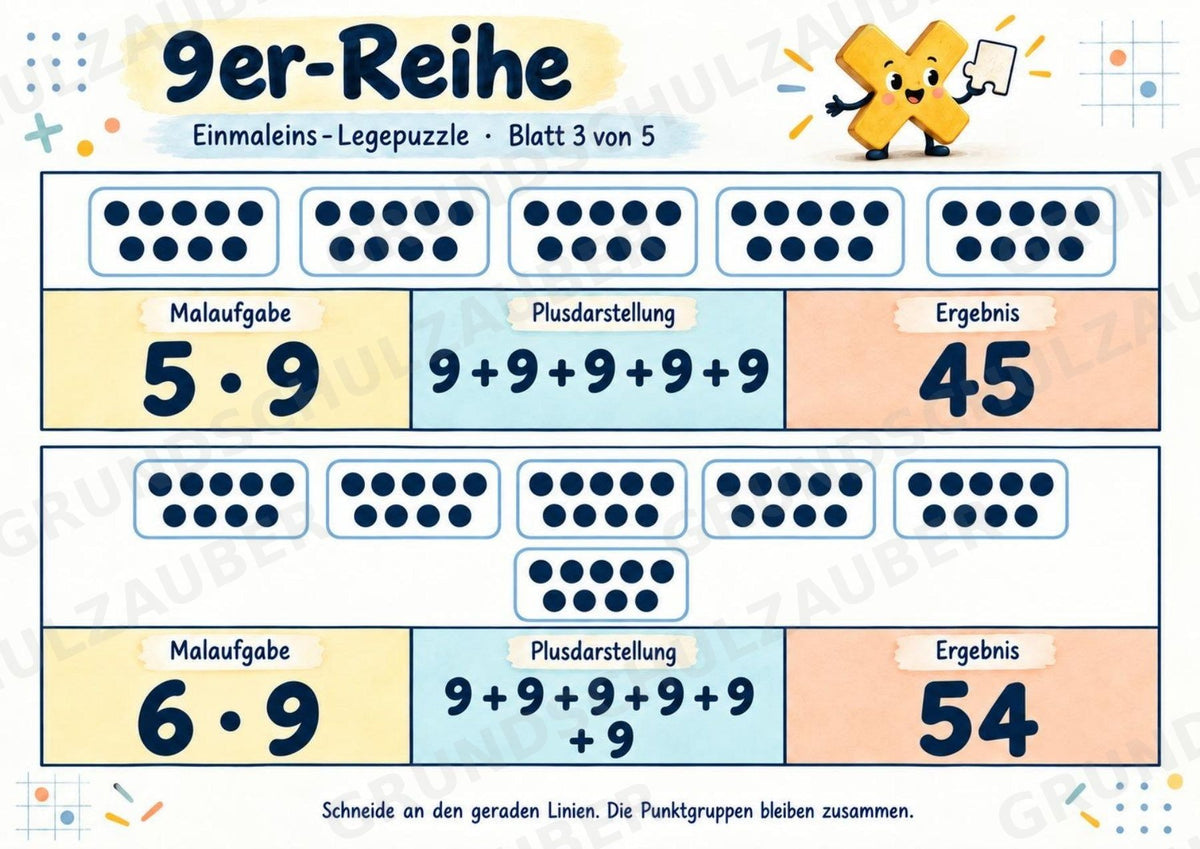 Einmaleins-Legepuzzle | 90 Lernpuzzles zum kleinen 1x1 | Reihen 2–10 | Mathematik Klasse 2–3 – Materialseite 40