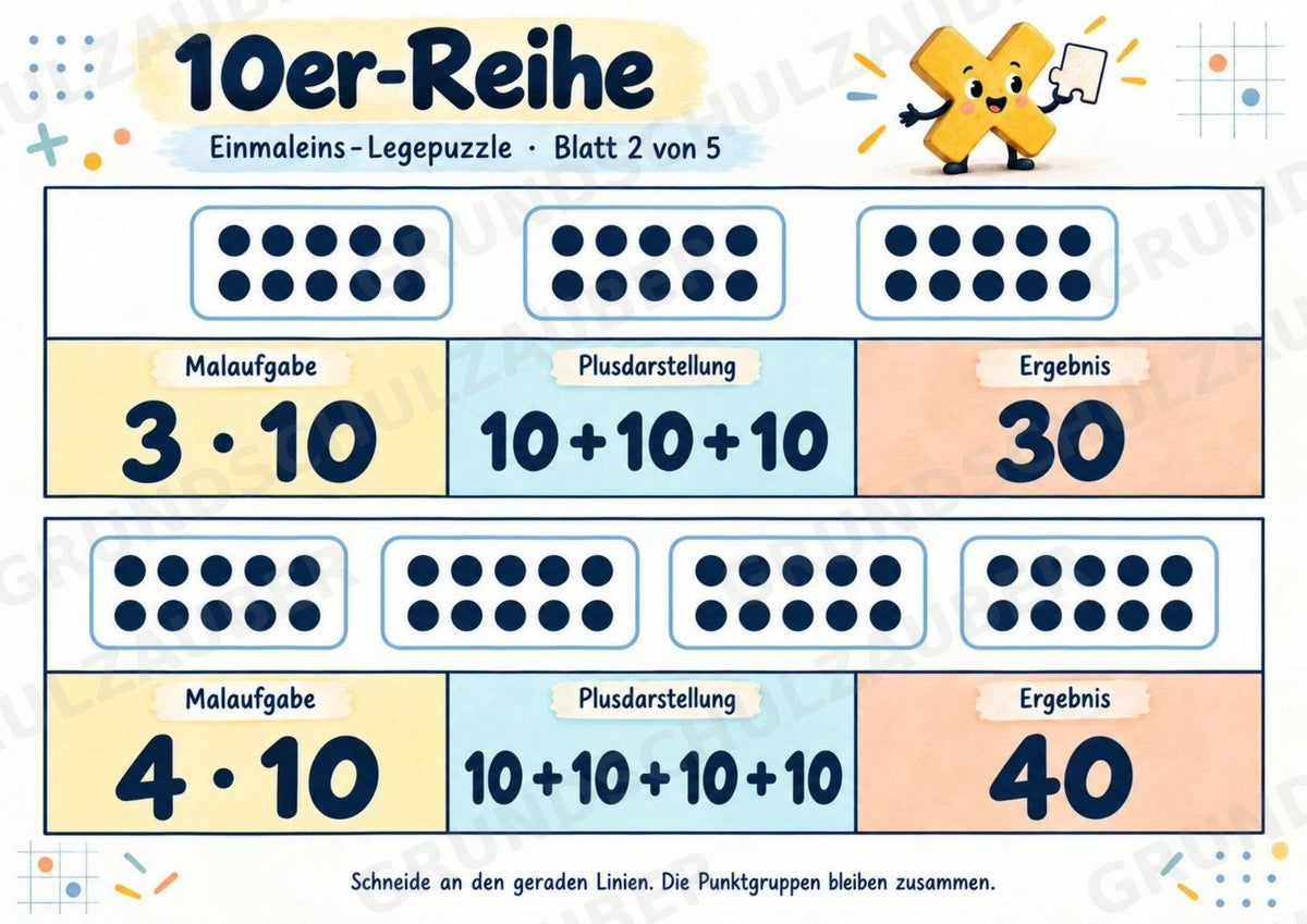 Einmaleins-Legepuzzle | 90 Lernpuzzles zum kleinen 1x1 | Reihen 2–10 | Mathematik Klasse 2–3 – Materialseite 44