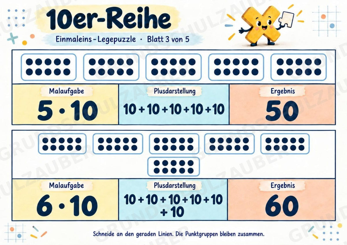 Einmaleins-Legepuzzle | 90 Lernpuzzles zum kleinen 1x1 | Reihen 2–10 | Mathematik Klasse 2–3 – Materialseite 45