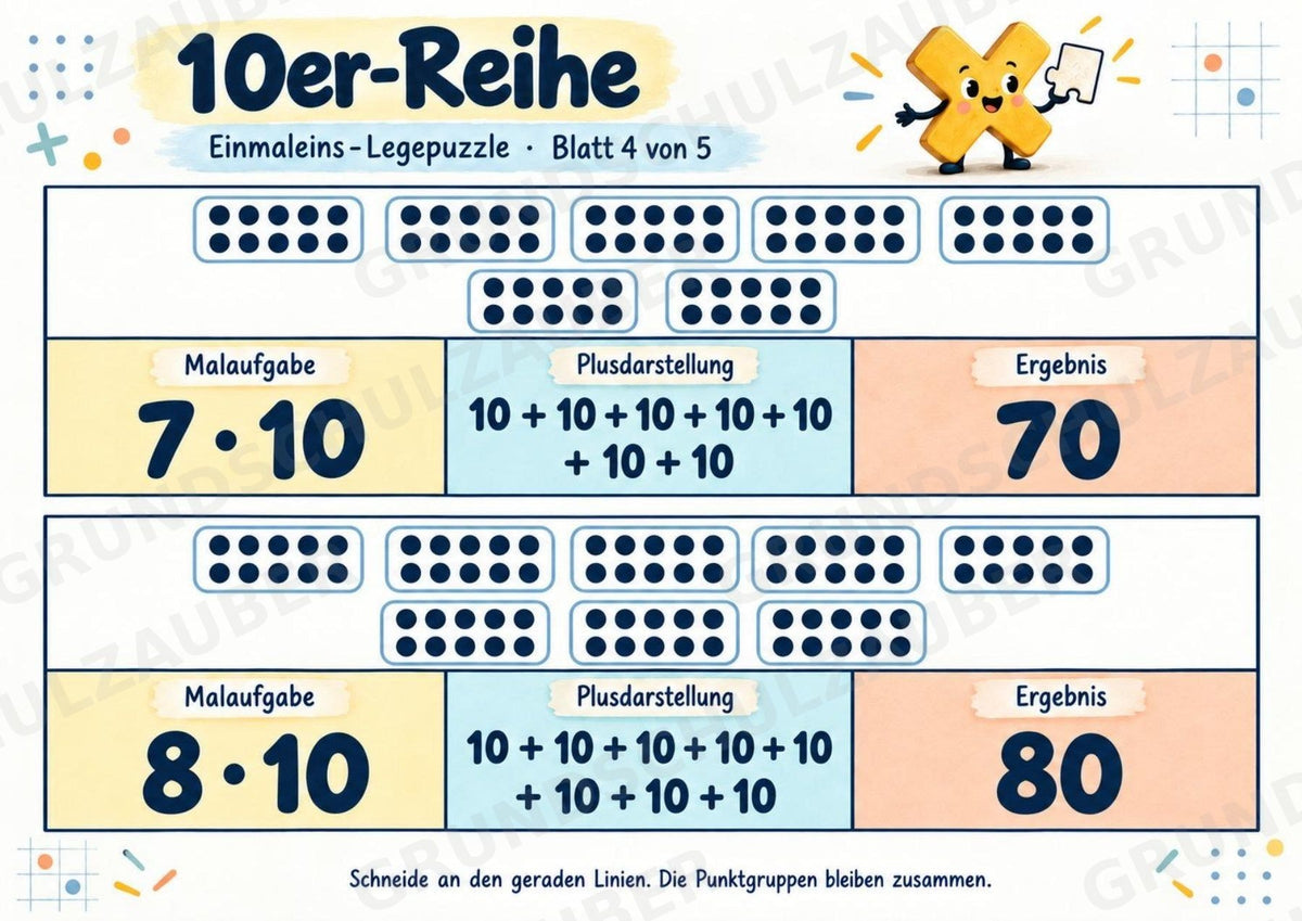 Einmaleins-Legepuzzle | 90 Lernpuzzles zum kleinen 1x1 | Reihen 2–10 | Mathematik Klasse 2–3 – Materialseite 46