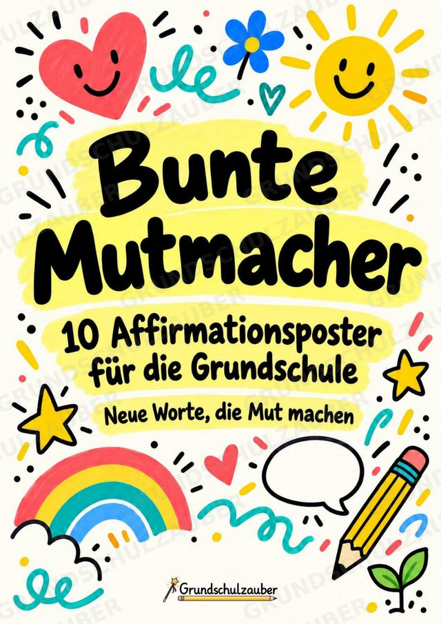 Bunte Mutmacher – 10 Affirmationsposter für die Grundschule | Positive Sprüche im Kritzelstil – Cover