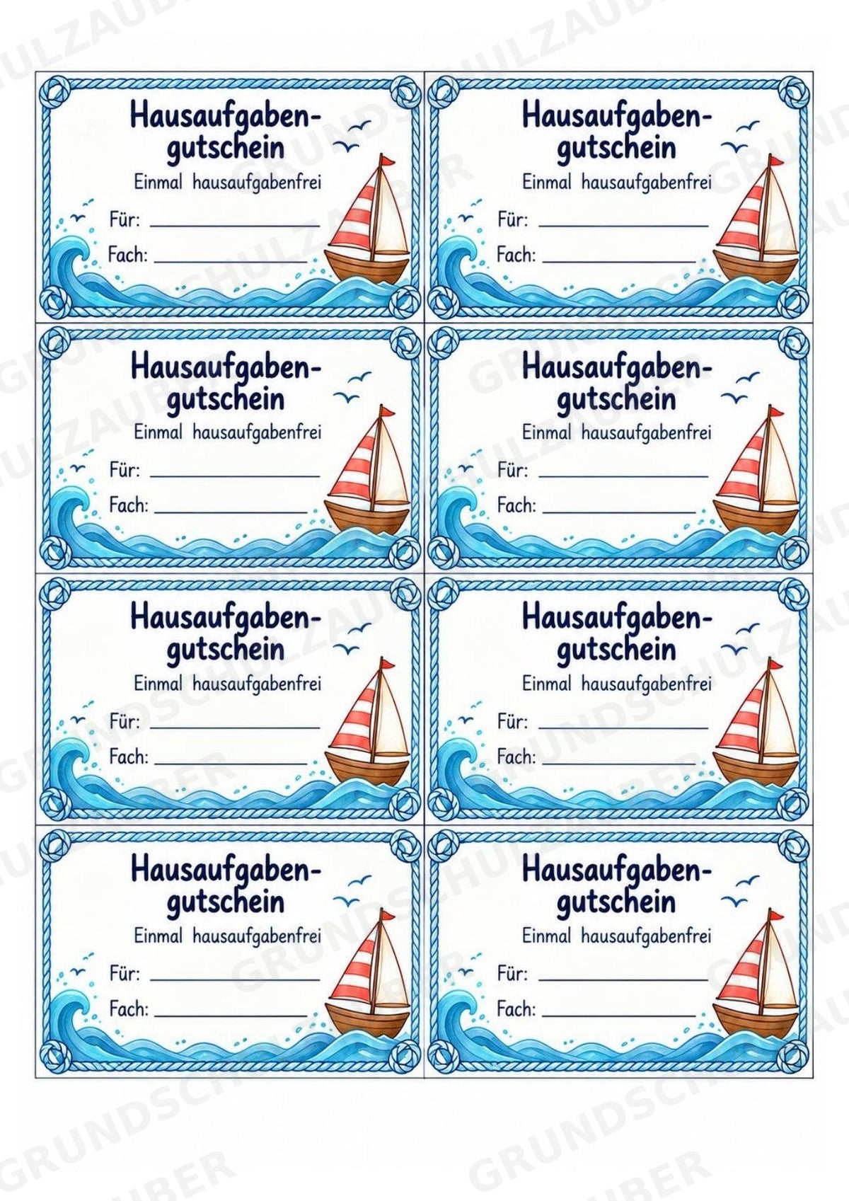 Hausaufgabengutscheine & Hausaufgaben vergessen | 64 Karten in 4 Designs für die Grundschule – Materialseite 4