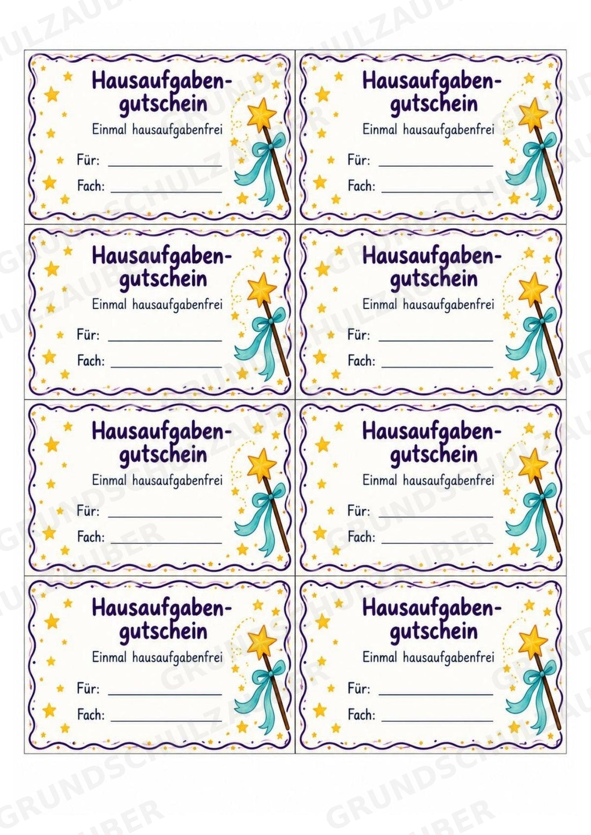 Hausaufgabengutscheine & Hausaufgaben vergessen | 64 Karten in 4 Designs für die Grundschule – Materialseite 5