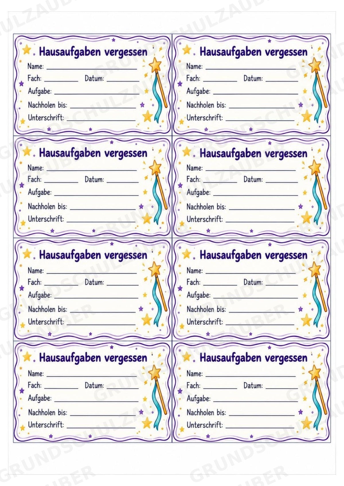 Hausaufgabengutscheine & Hausaufgaben vergessen | 64 Karten in 4 Designs für die Grundschule – Materialseite 9
