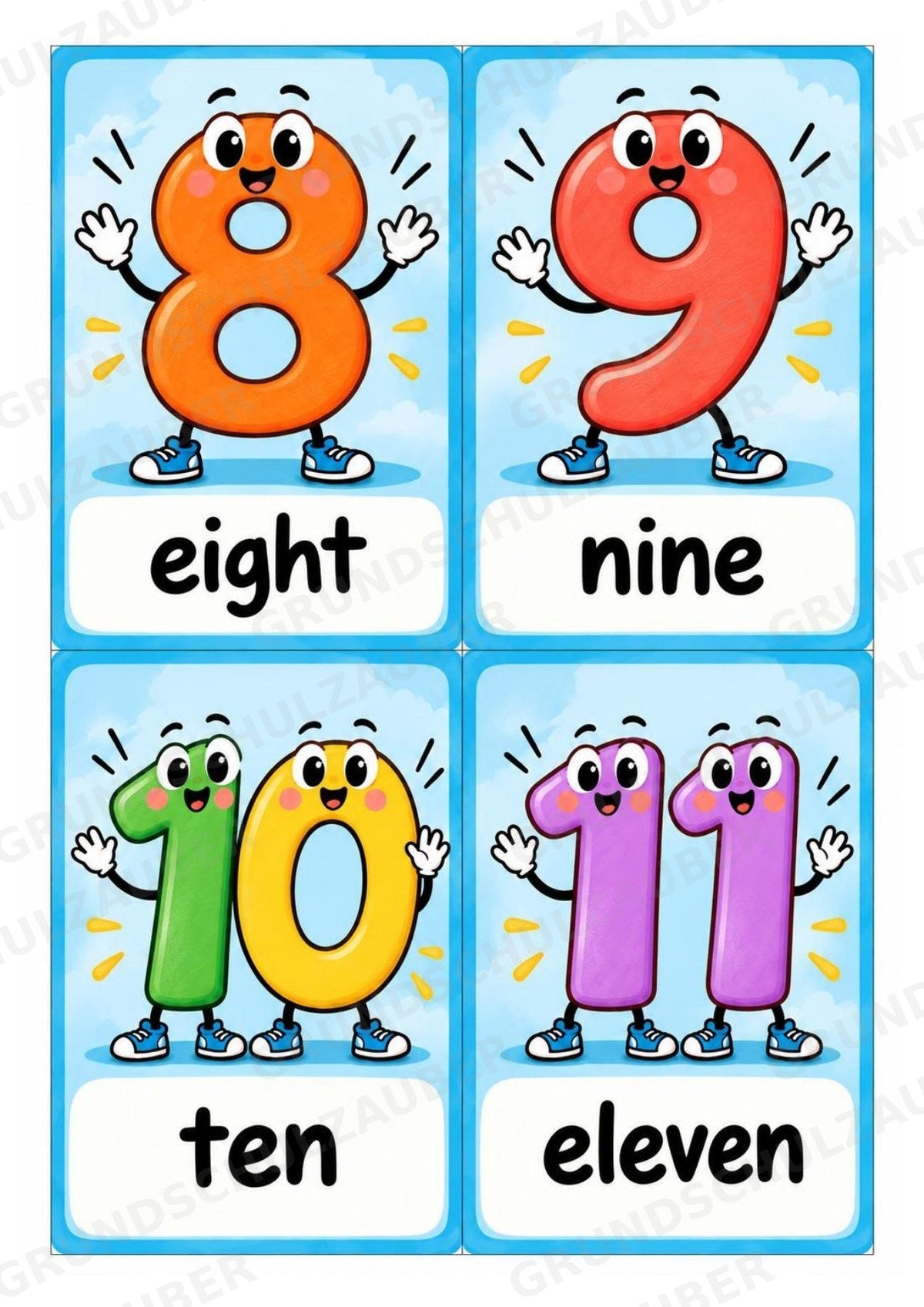 Numbers – Zahlen auf Englisch | 29 Bildkarten zu 0–20 und Zehnerschritten bis 100 – Zahlenfreunde – Materialseite 4
