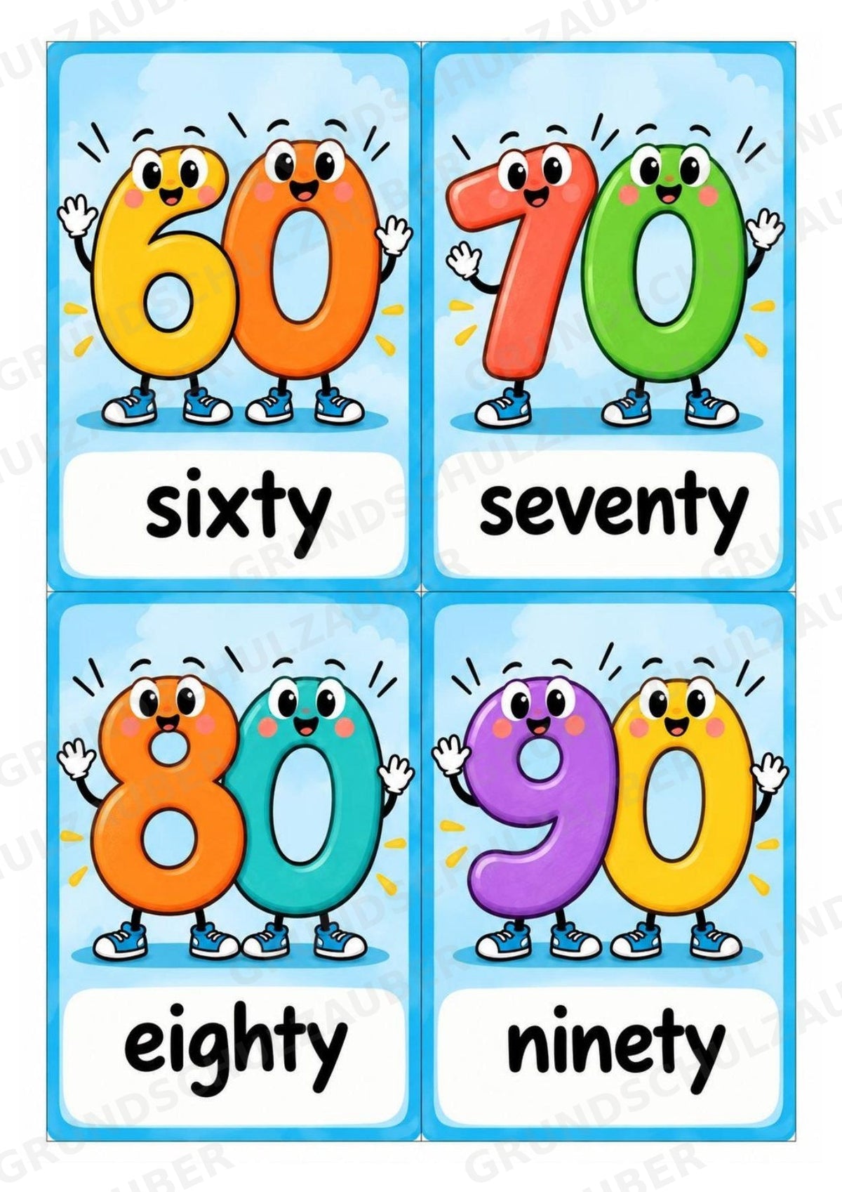Numbers – Zahlen auf Englisch | 29 Bildkarten zu 0–20 und Zehnerschritten bis 100 – Zahlenfreunde – Materialseite 8