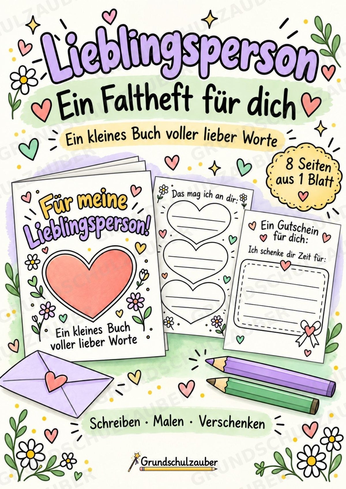 Faltheft für meine Lieblingsperson – Minibuch als Geschenk zum Basteln und Ausfüllen in der Grundschule – Cover