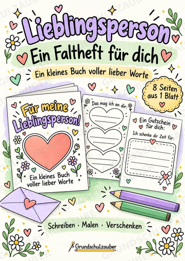 Faltheft für meine Lieblingsperson – Minibuch als Geschenk zum Basteln und Ausfüllen in der Grundschule – Cover