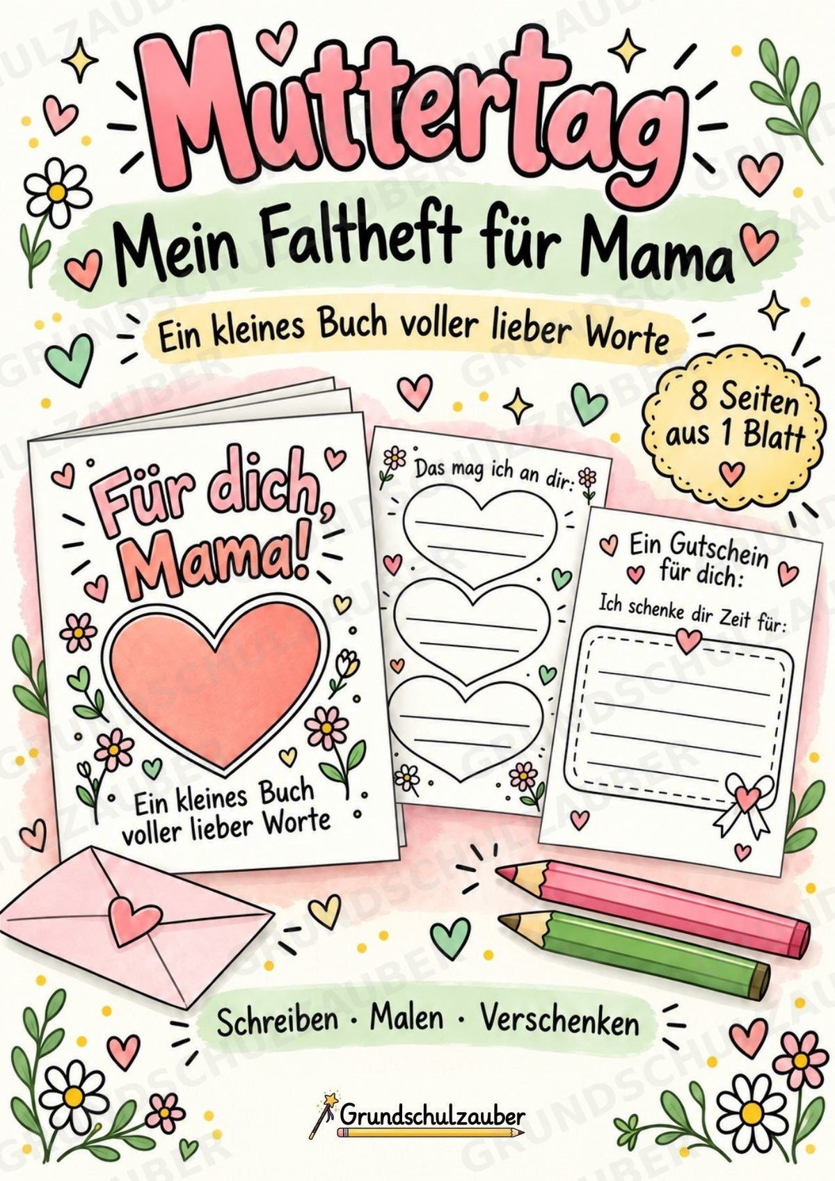 Muttertag: Faltheft für Mama – Minibuch zum Basteln, Schreiben und Ausmalen für die Grundschule – Cover
