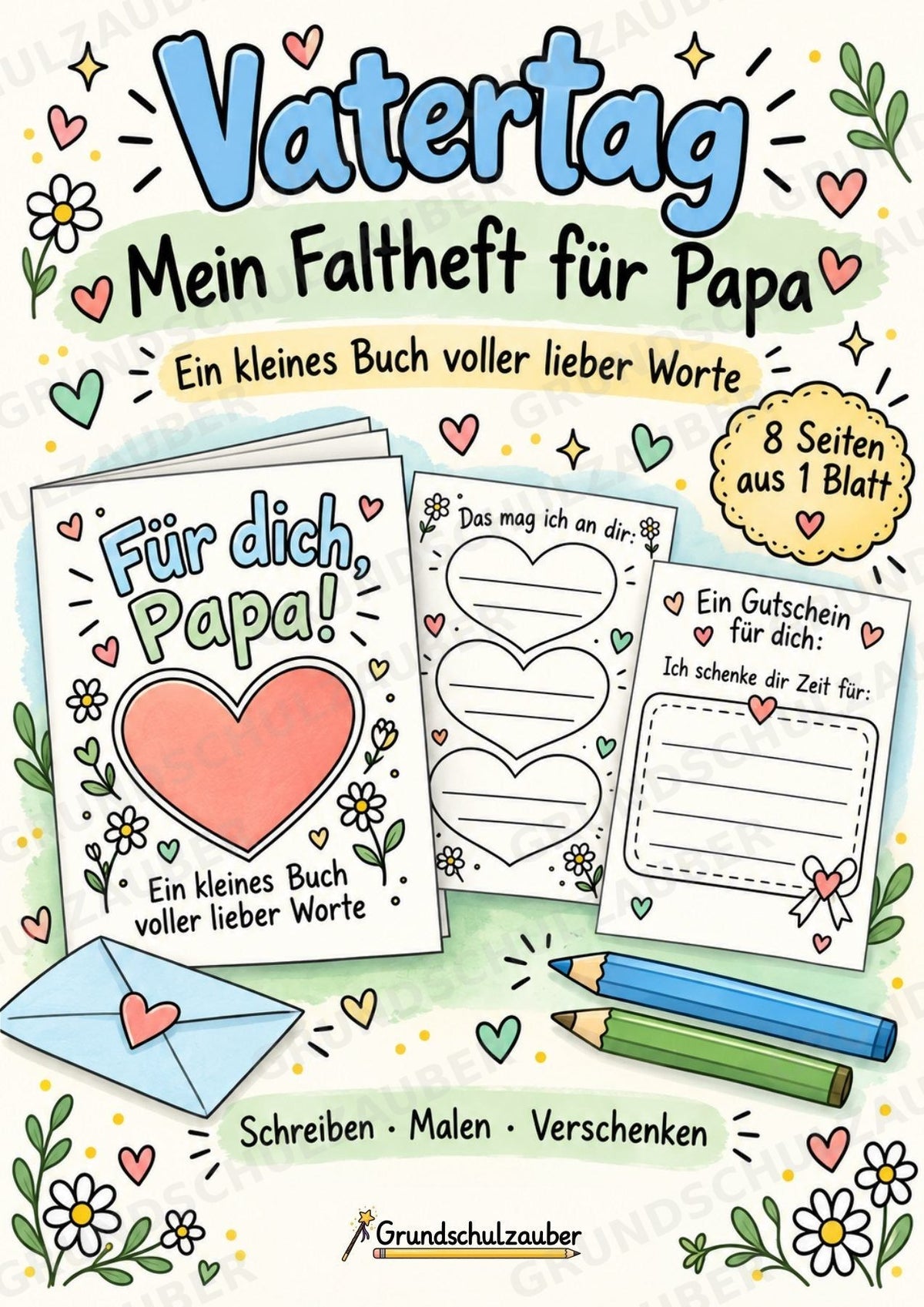 Vatertag: Faltheft für Papa – Minibuch zum Basteln, Schreiben und Ausmalen für die Grundschule – Cover