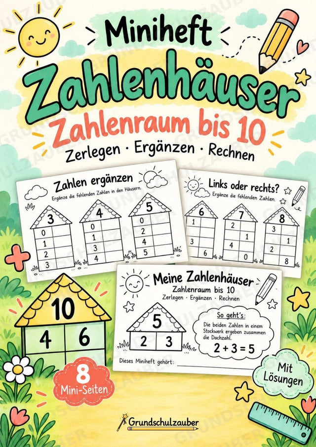 Titel: Zahlenhäuser bis 10 – Miniheft zur Zahlzerlegung mit Rechenhäusern | Mathe Klasse 1 – Cover