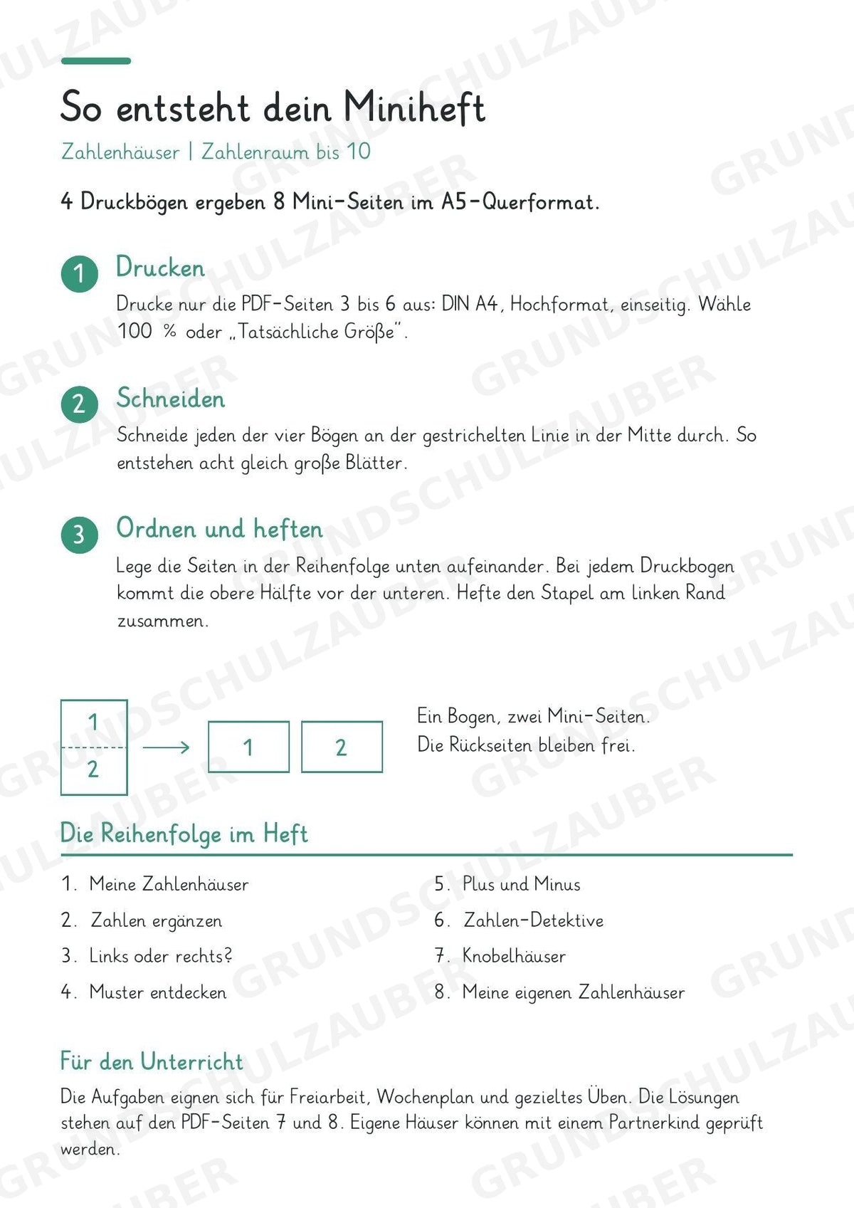 Titel: Zahlenhäuser bis 10 – Miniheft zur Zahlzerlegung mit Rechenhäusern | Mathe Klasse 1 – Materialseite 2