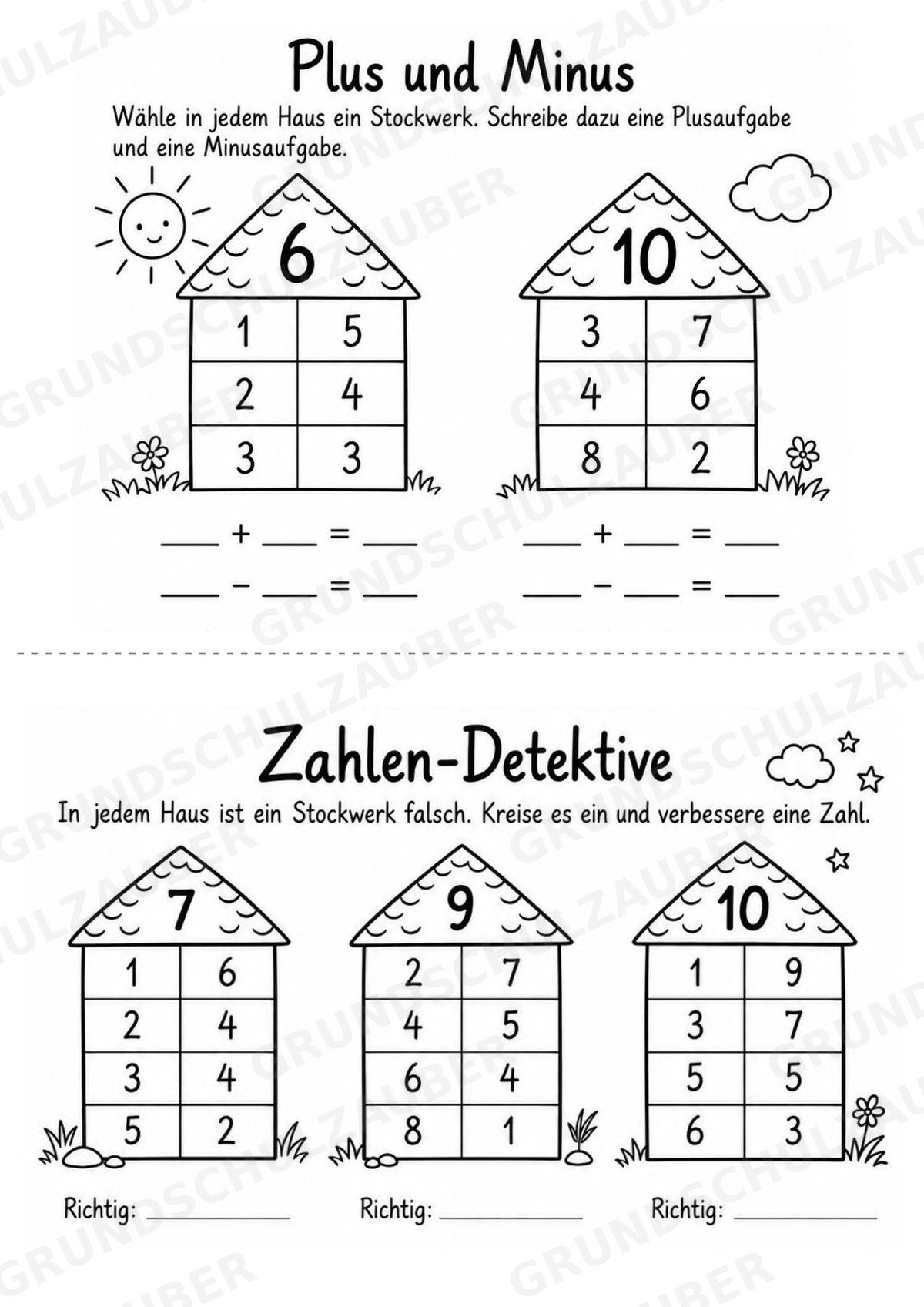 Titel: Zahlenhäuser bis 10 – Miniheft zur Zahlzerlegung mit Rechenhäusern | Mathe Klasse 1 – Materialseite 5