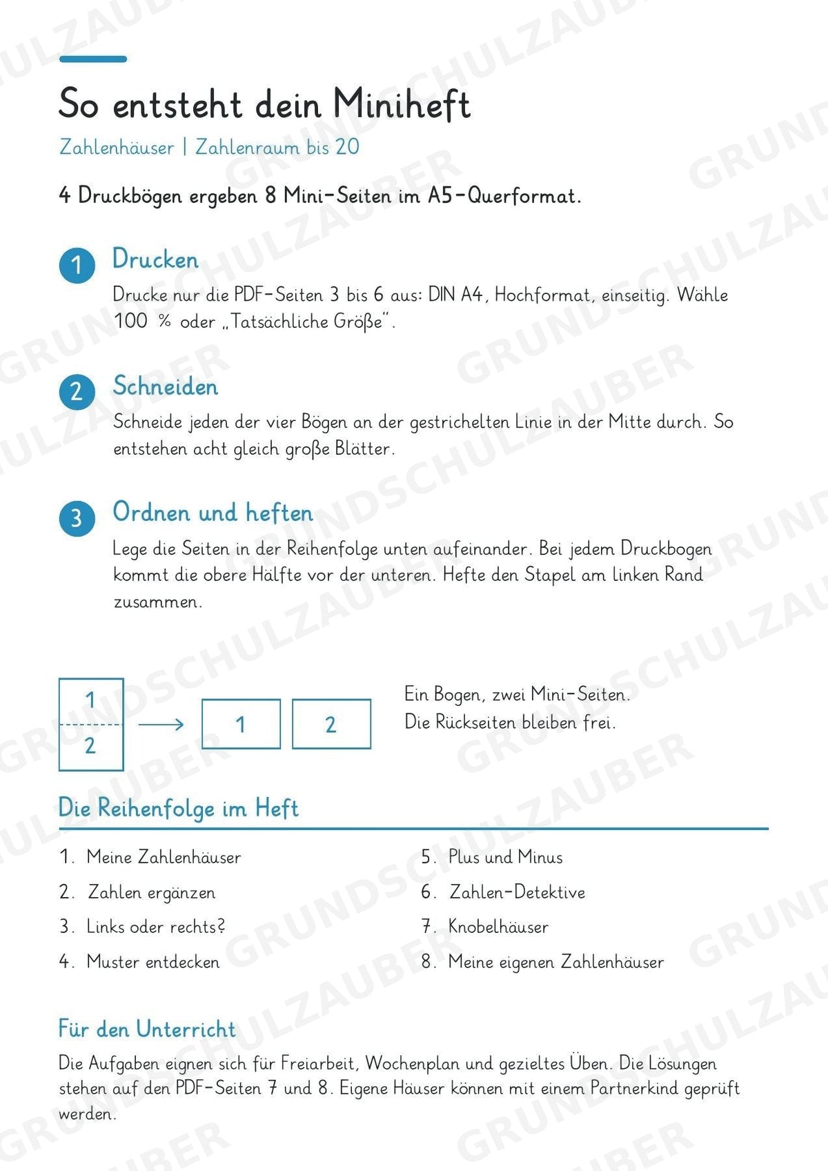 Zahlenhäuser bis 20 – Miniheft zur Zahlzerlegung, Addition und Subtraktion | Mathe Klasse 1–2 – Materialseite 2