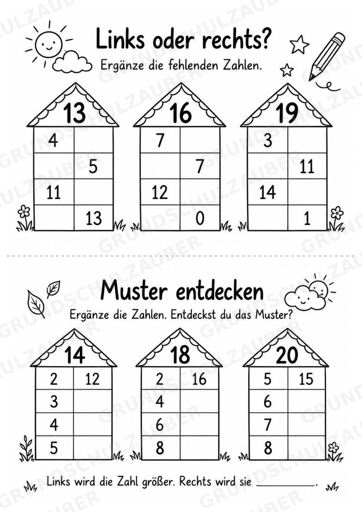 Zahlenhäuser bis 20 – Miniheft zur Zahlzerlegung, Addition und Subtraktion | Mathe Klasse 1–2 – Materialseite 4