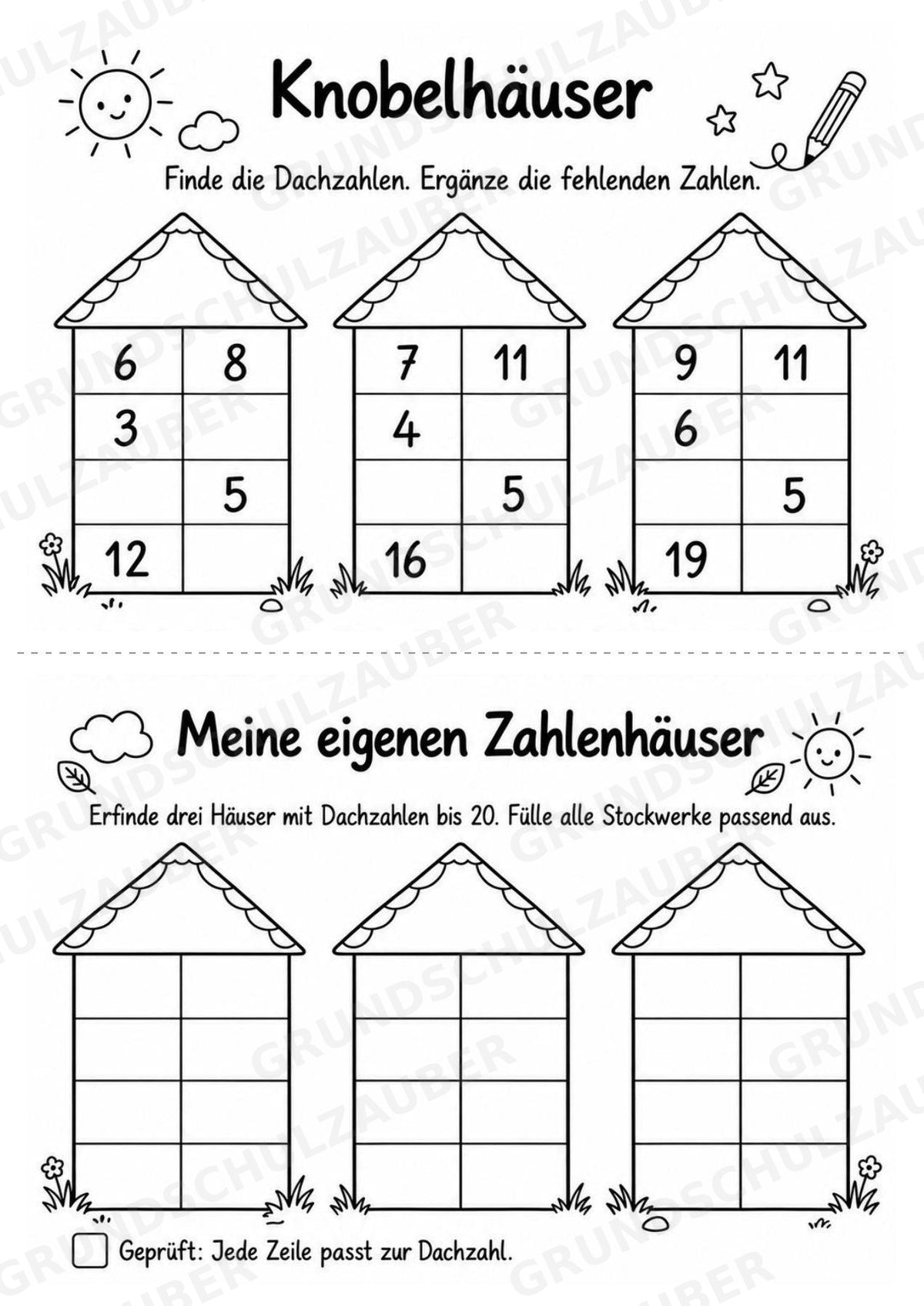 Zahlenhäuser bis 20 – Miniheft zur Zahlzerlegung, Addition und Subtraktion | Mathe Klasse 1–2 – Materialseite 6