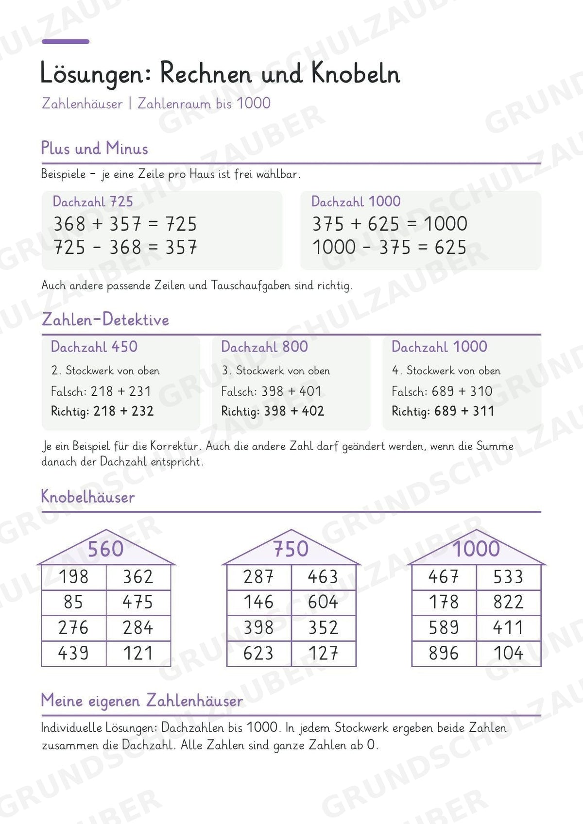 Zahlenhäuser bis 1000 – Miniheft zur Zahlzerlegung, Addition und Subtraktion | Mathe Klasse 3 – Materialseite 8