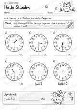Uhrzeit ablesen & Uhr lernen – 10 Arbeitsblätter in Grundschrift mit Lösungen | Volle, halbe Stunden & Viertelstunden | Klasse 1–2 – Materialseite 5