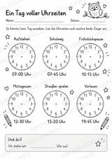 Uhrzeit ablesen & Uhr lernen – 10 Arbeitsblätter in Grundschrift mit Lösungen | Volle, halbe Stunden & Viertelstunden | Klasse 1–2 – Materialseite 10