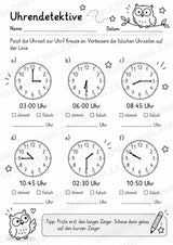 Uhrzeit ablesen & Uhr lernen – 10 Arbeitsblätter in Grundschrift mit Lösungen | Volle, halbe Stunden & Viertelstunden | Klasse 1–2 – Materialseite 11