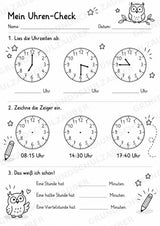 Uhrzeit ablesen & Uhr lernen – 10 Arbeitsblätter in Grundschrift mit Lösungen | Volle, halbe Stunden & Viertelstunden | Klasse 1–2 – Materialseite 12