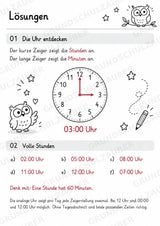 Uhrzeit ablesen & Uhr lernen – 10 Arbeitsblätter in Grundschrift mit Lösungen | Volle, halbe Stunden & Viertelstunden | Klasse 1–2 – Materialseite 13
