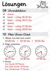 Uhrzeit ablesen & Uhr lernen – 10 Arbeitsblätter in Grundschrift mit Lösungen | Volle, halbe Stunden & Viertelstunden | Klasse 1–2 – Materialseite 17