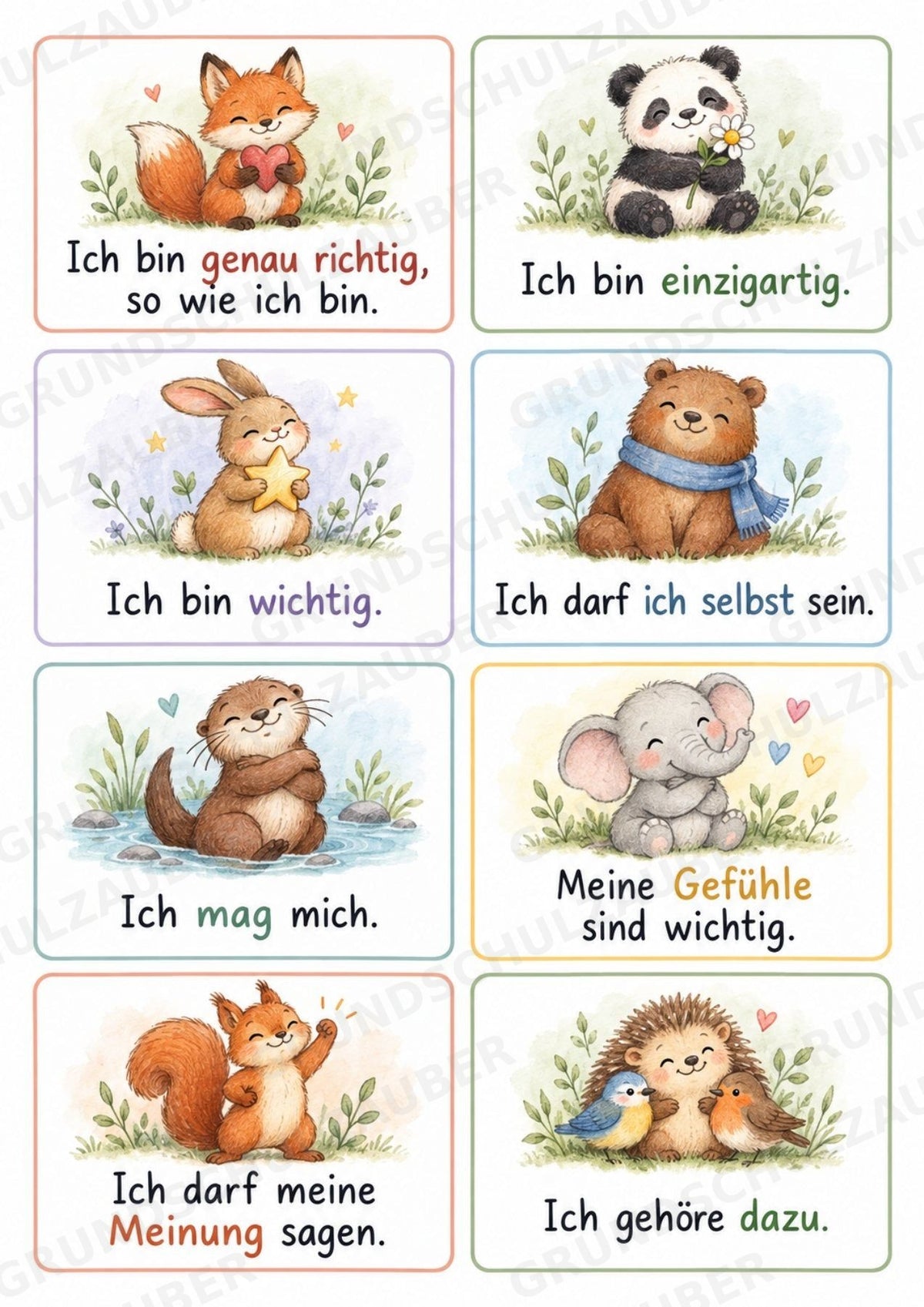 Affirmationskarten für Kinder – 32 Mutmachkarten & 32 Blankokarten | Grundschule PDF – Materialseite 2