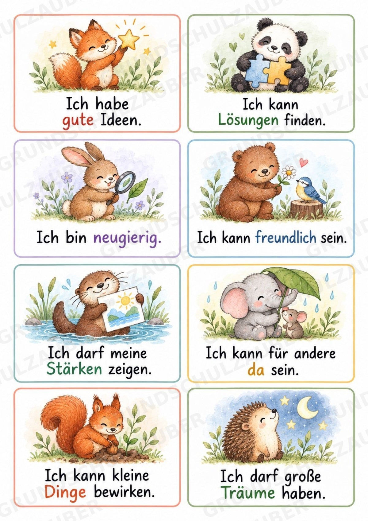 Affirmationskarten für Kinder – 32 Mutmachkarten & 32 Blankokarten | Grundschule PDF – Materialseite 5